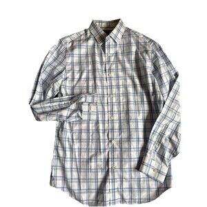 Banana Republic Mens Oxford Non-Iron Slim Fit Dress Shirt L Blue White Plaid EUC